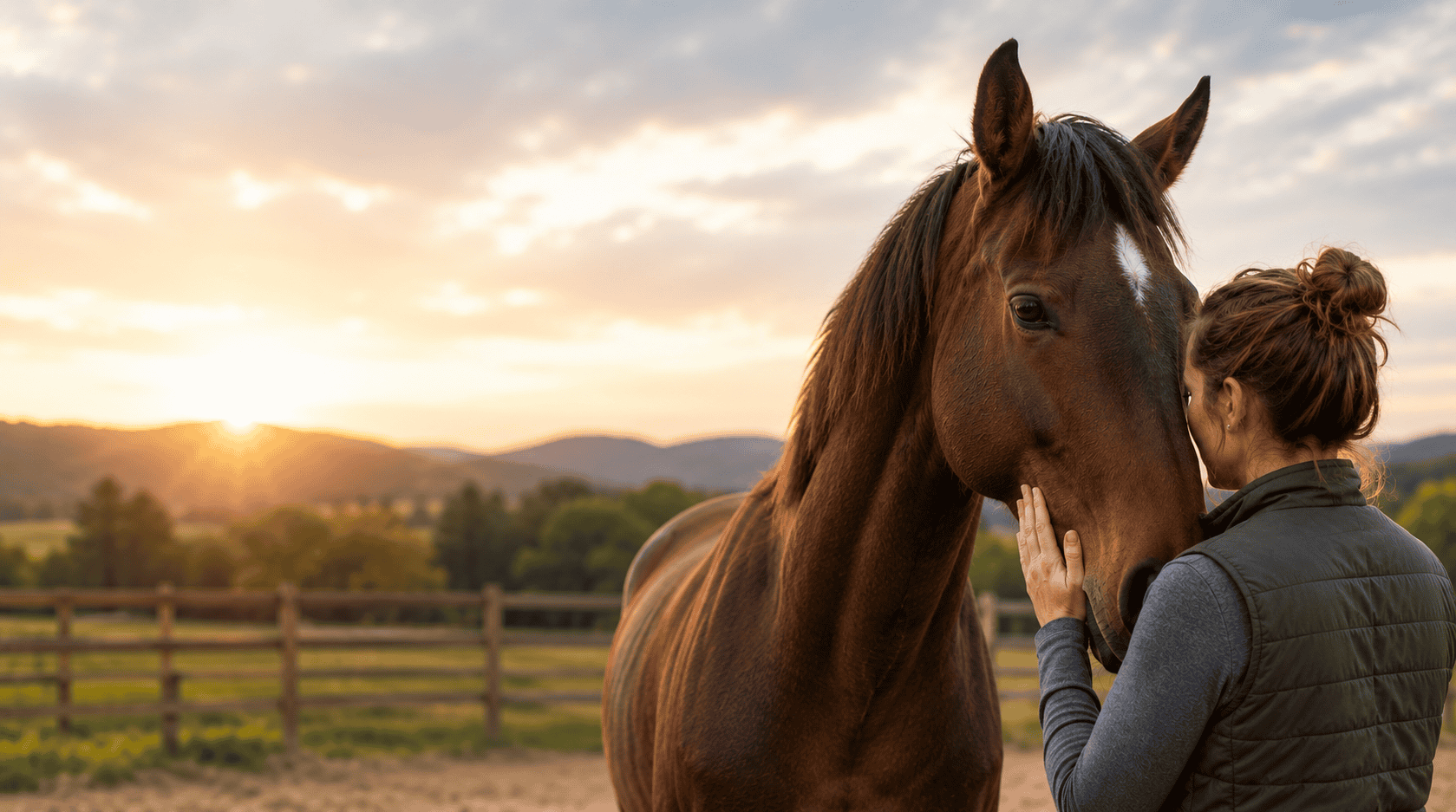 Therapist gently interacting with a horse during an outdoor equine-assisted psychotherapy session.